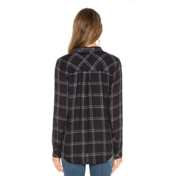 Rails Hunter Plaid Pocket Button-Down Shirt Black silver size small - Picture 3 of 10